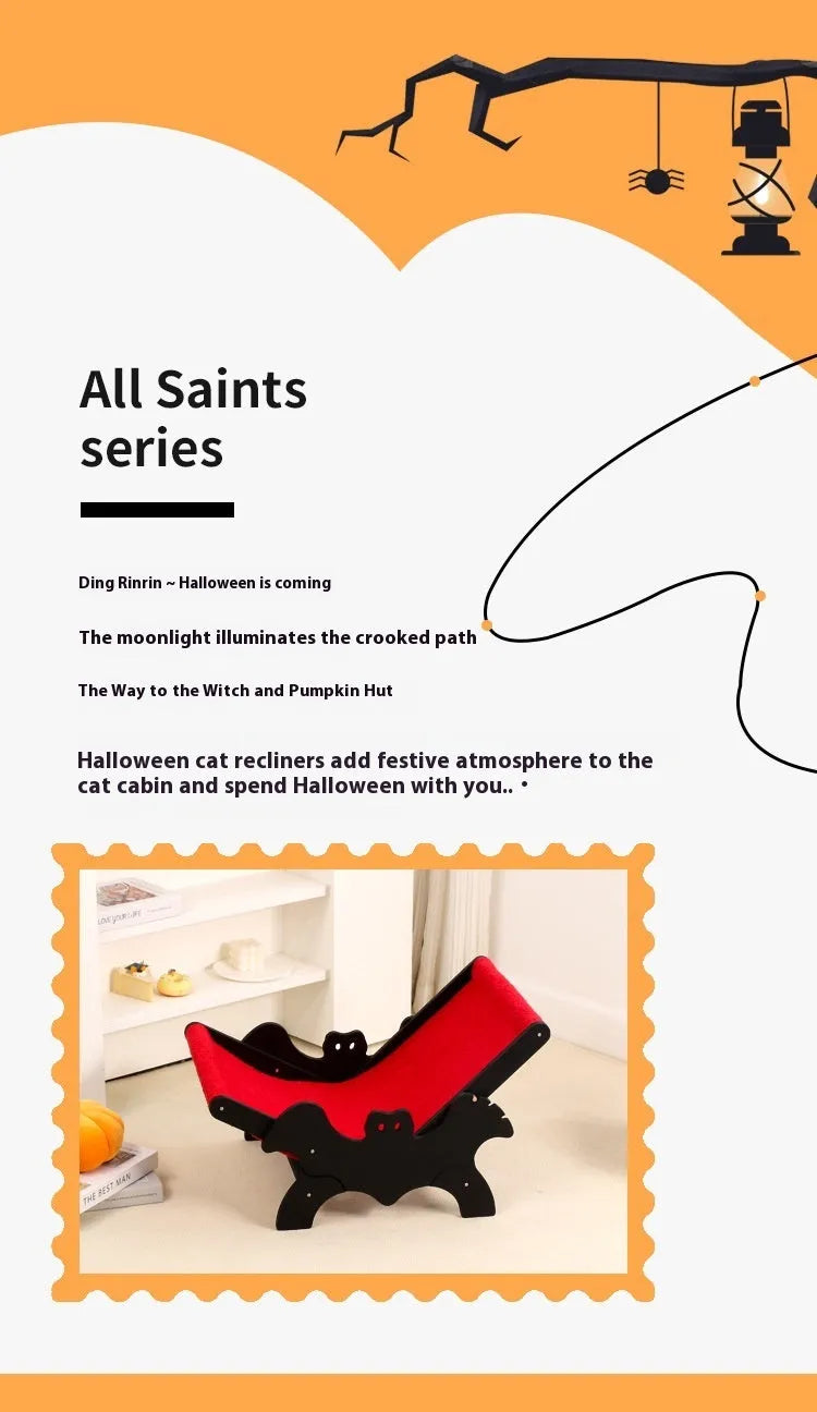 Black and red wooden bat-shaped cat recliner bed for halloween pet decor
