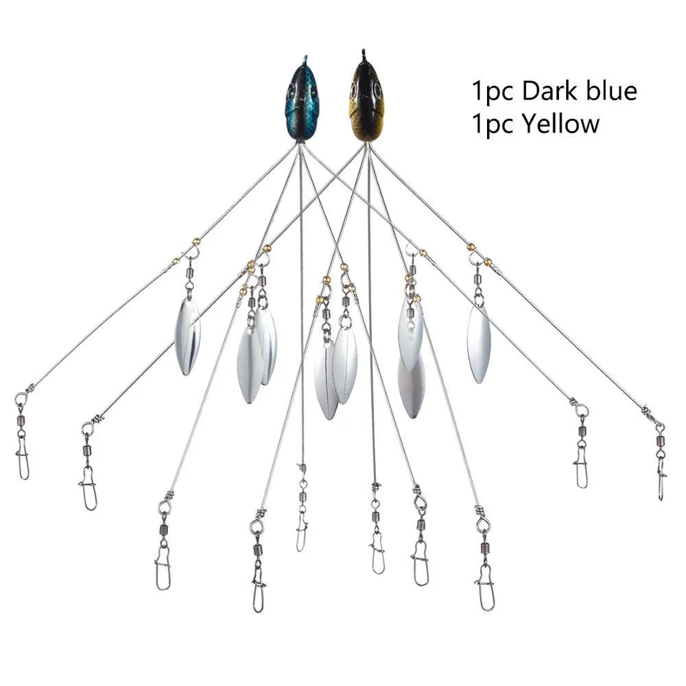 Bassdash umbrella fishing lure rig with 5 swivels and rotating metal sequins in green colour