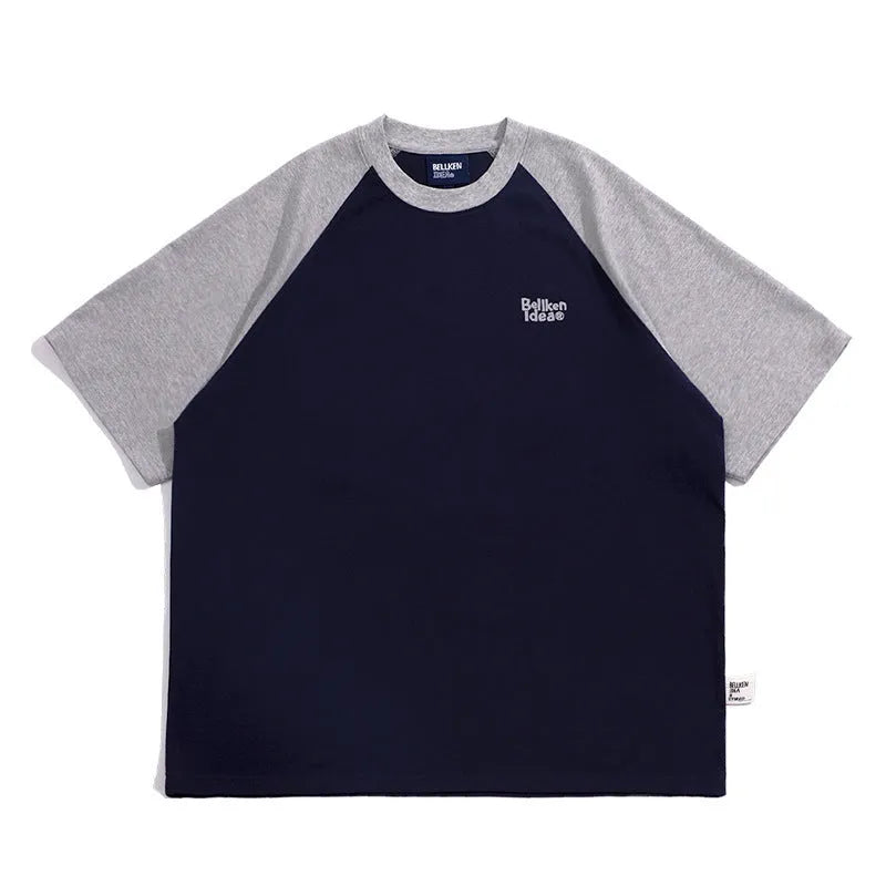 Men's casual raglan sleeve t-shirt in blue, green and grey colours with loose fit design