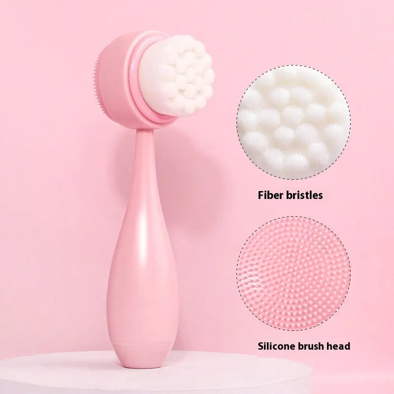 Facial brush set with coral fleece hair band in multiple colours including purple, grey, white, and pink