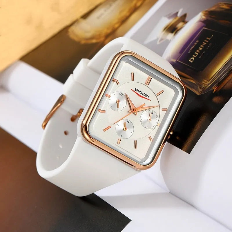 Square silicone waterproof watch for girls in multiple colour options with 10.8mm thickness