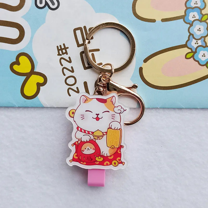 Lucky Cat cartoon design plastic certificate sleeve with gold ferrule pendant for document protection