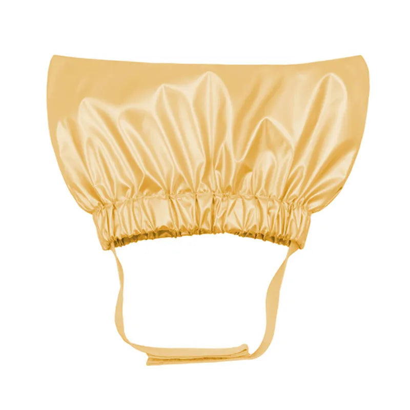 Adjustable waterproof shower cap for dogs and cats in silver, pink, or gold.