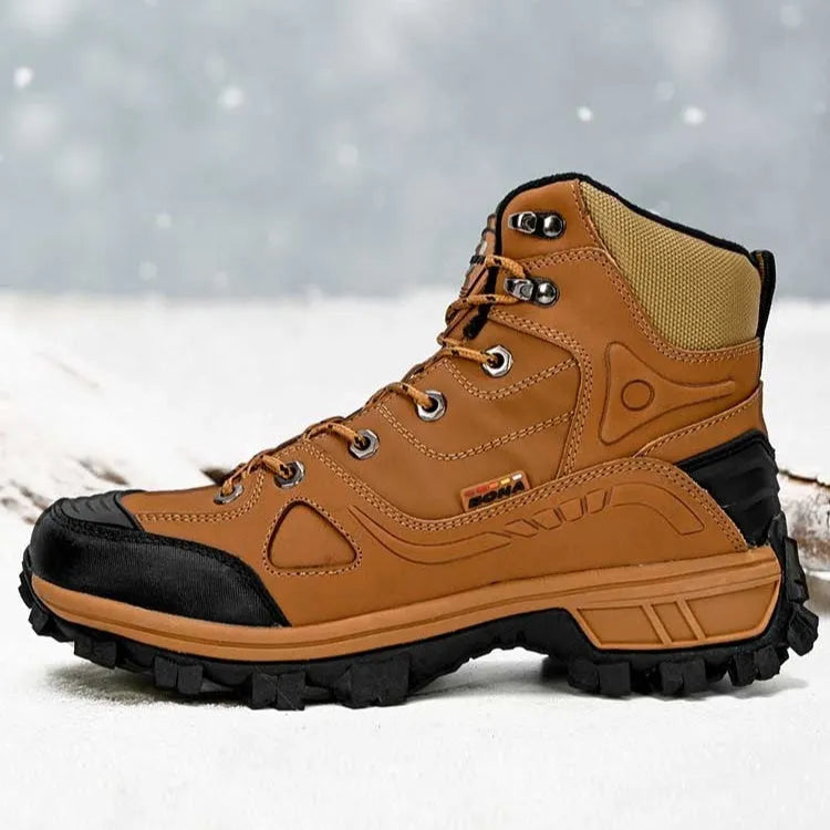 Men's winter thickened high-top snow boots in charcoal gray with fleece lining and lace-up closure