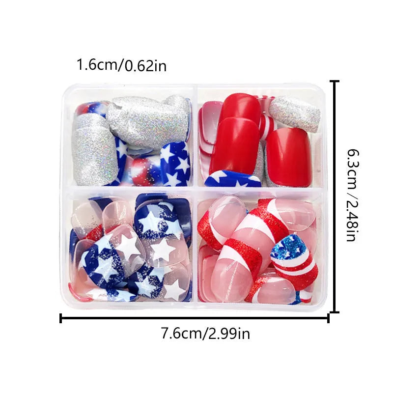 Independence Day nail stickers with American five-pointed stars in red, white, and blue colours