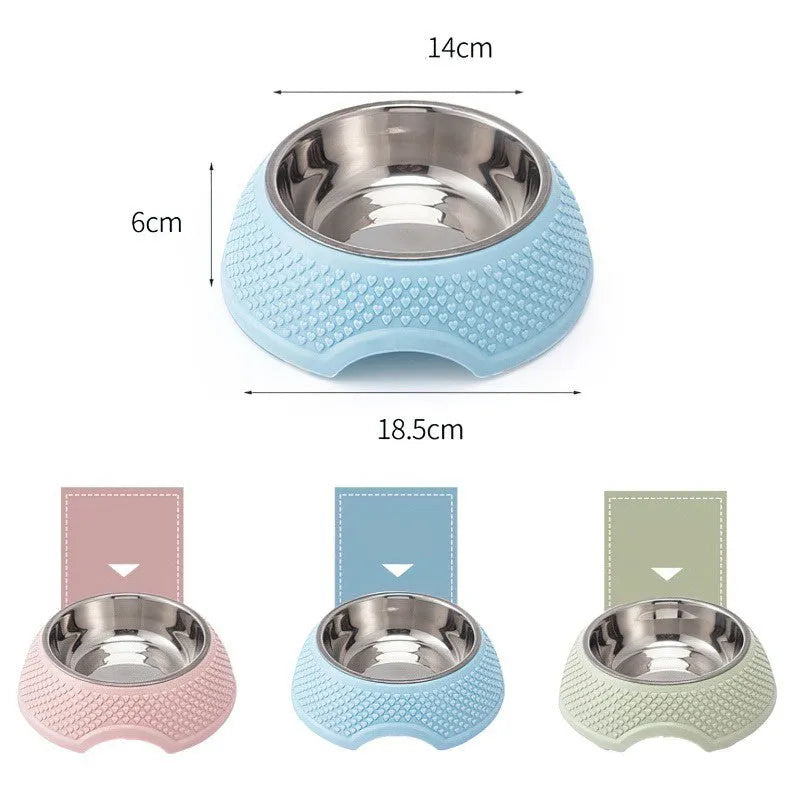 Blue stainless steel pet bowl with non-slip rubber base for cats and dogs