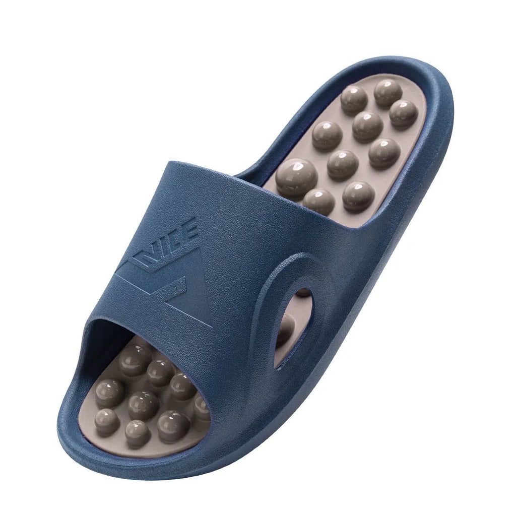 Ball massage sandals in purple, non-slip PVC with grape-particle studs, side view
