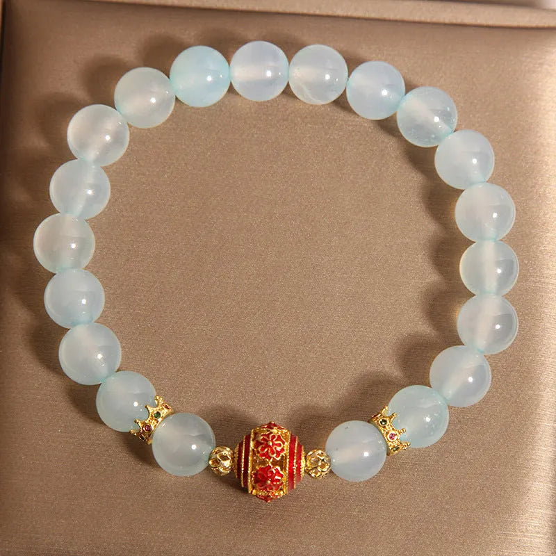 Blue agate crystal bracelet for women with flange colour balls in Japanese-Korean style