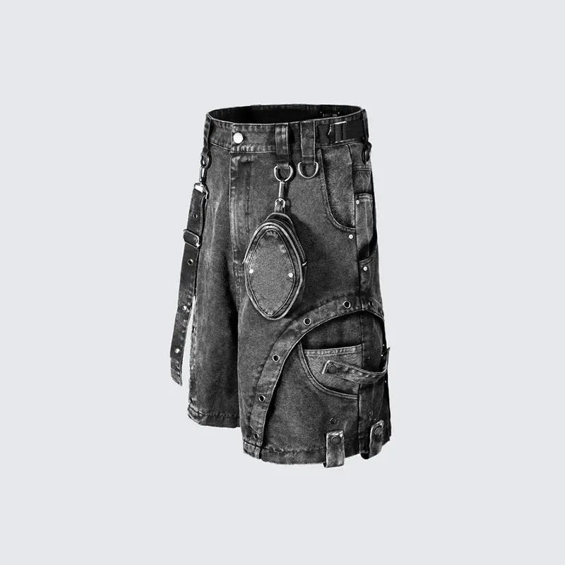 Women's high waist loose retro denim shorts in picture colour, shown on a model.