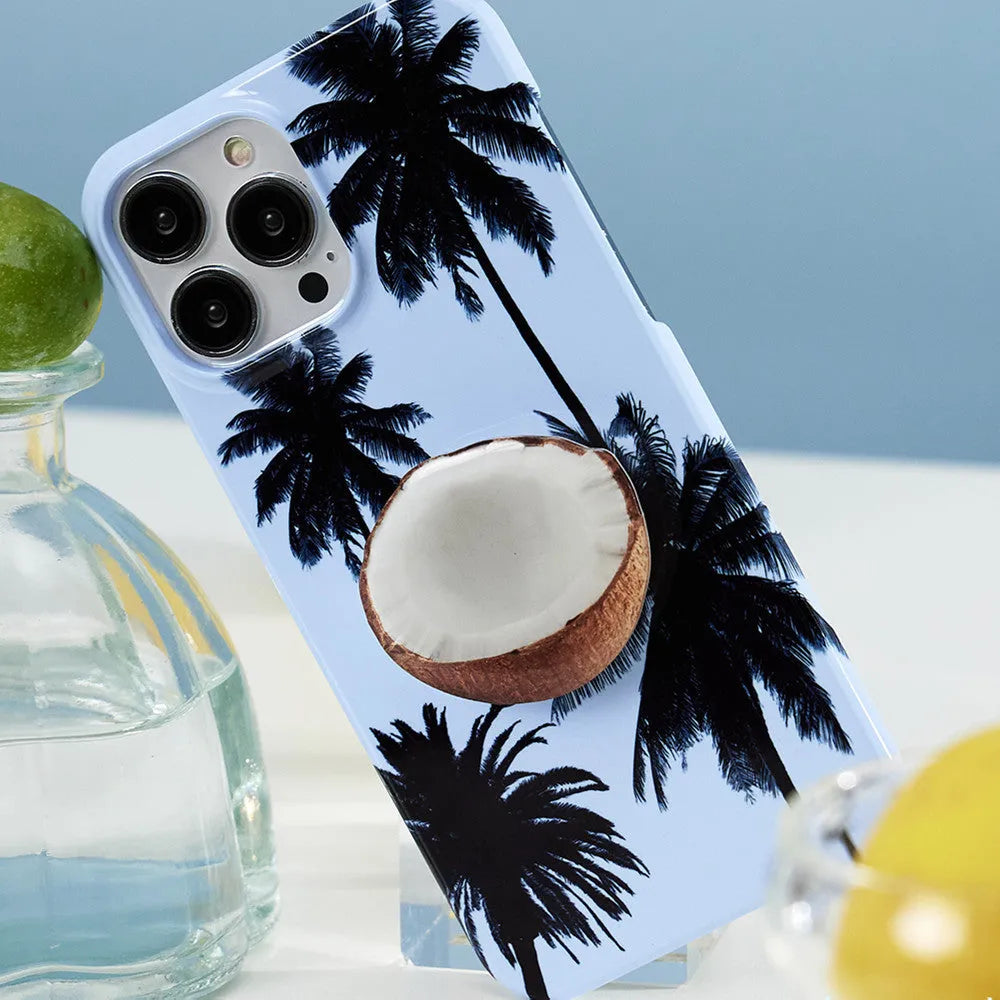 Summer coconut design TPU iPhone case showing bracket combination option for multiple iPhone models