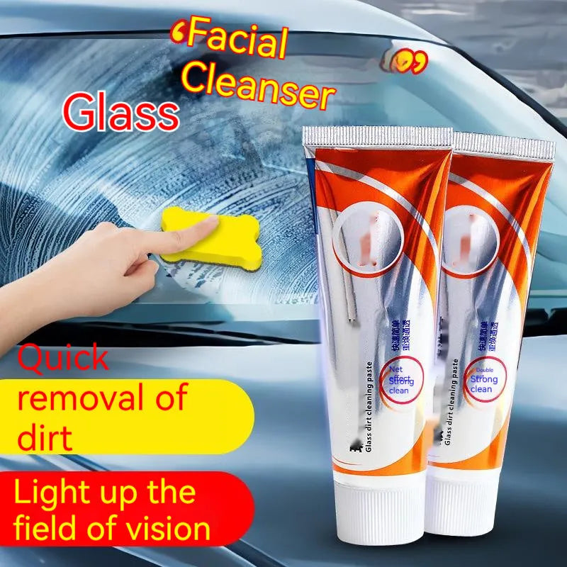 White car windshield cleaning paste in 65ml container for removing oil stains from glass