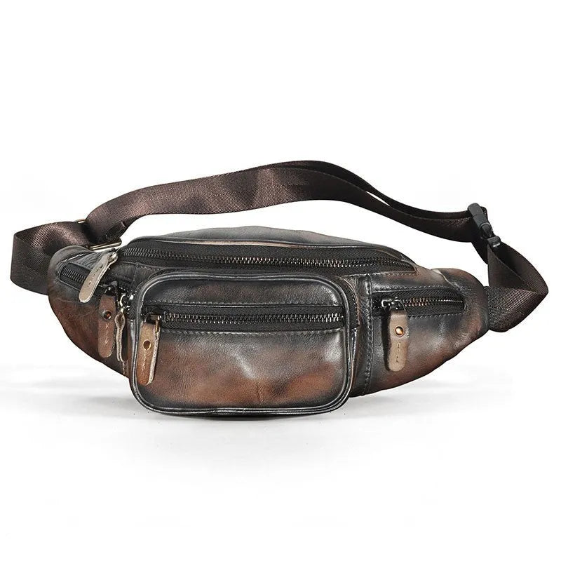 Brown leather shoulder messenger bag with single strap showing interior polyester cotton lining