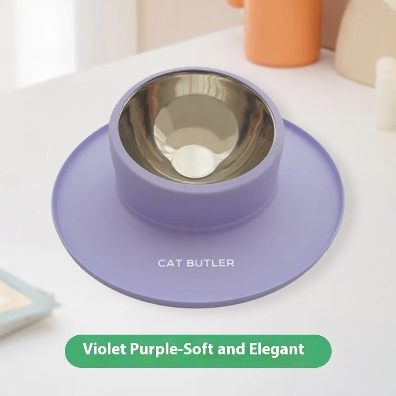 Silicone cat and dog bowl in green, purple or yellow with non-slip leak-proof design and single pet bowl pack