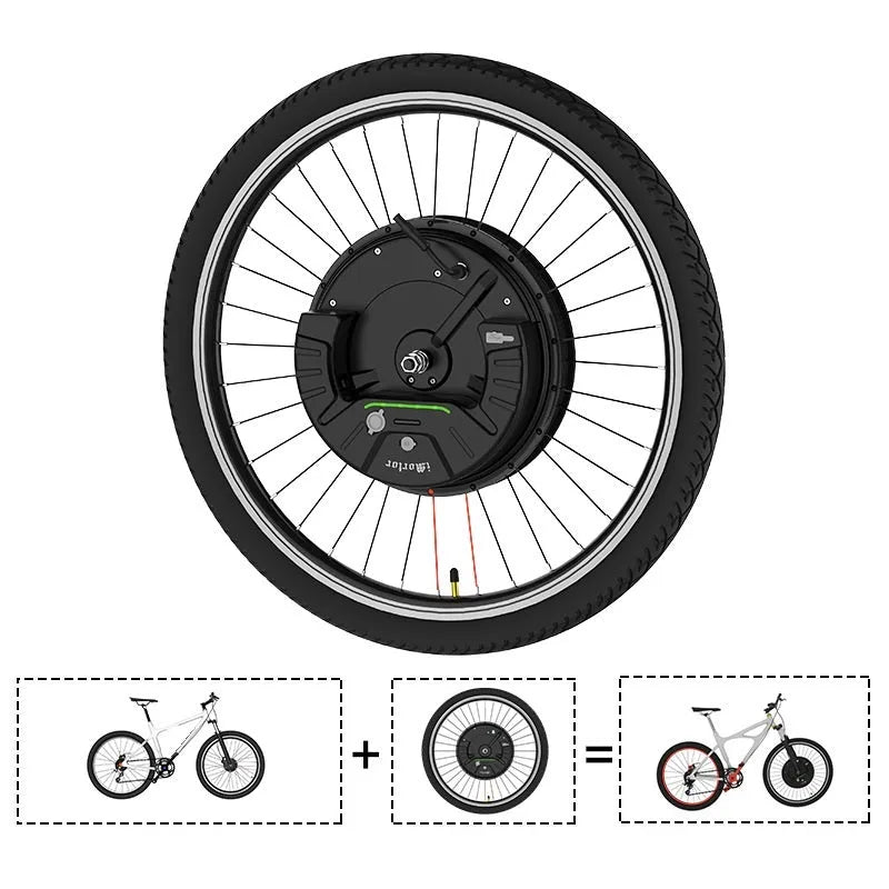 Imotor 3.0 black alloy hub motor wheel for electric bicycle conversion.
