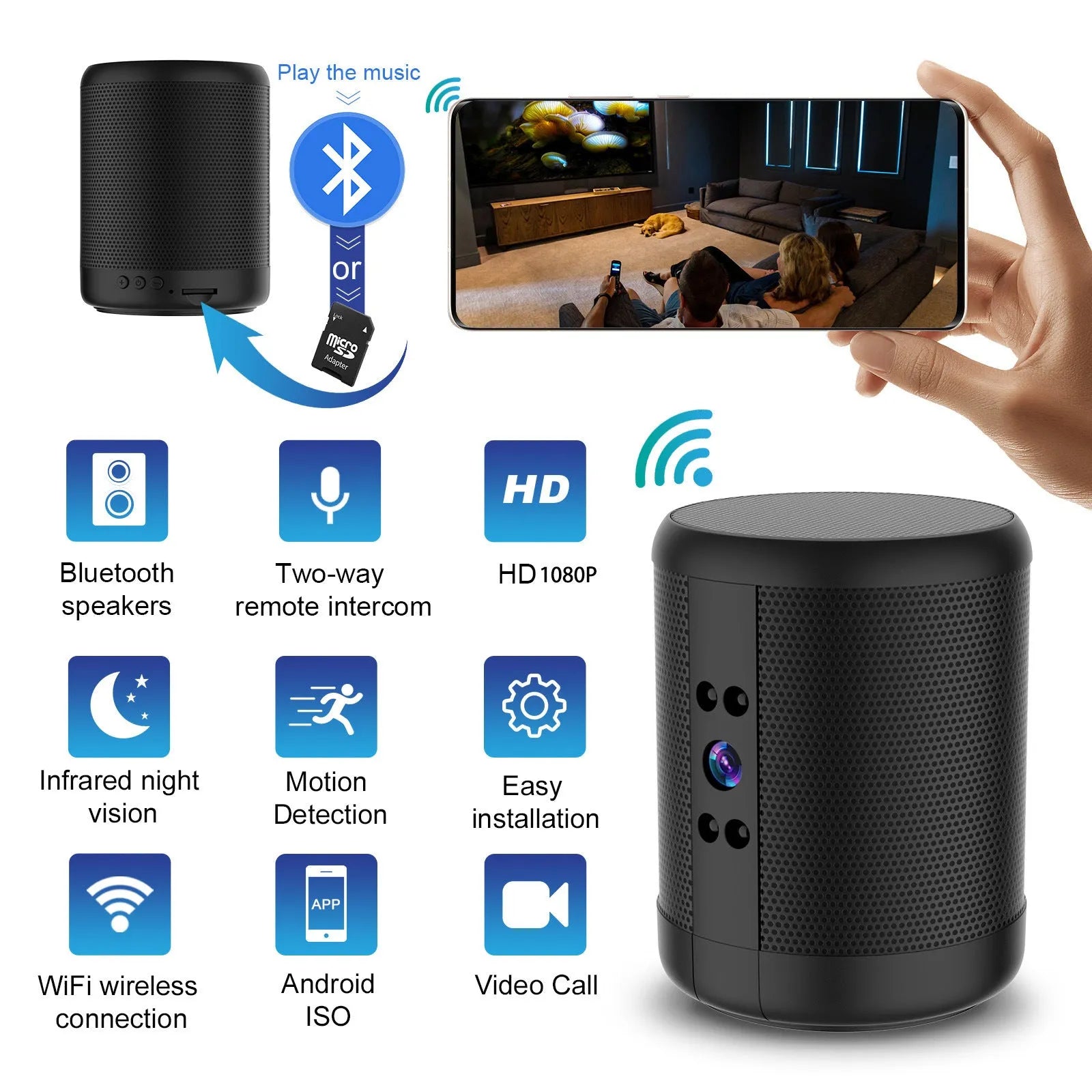 Black HD Z25 smart surveillance camera with dual voice conversation and night vision on a shelf