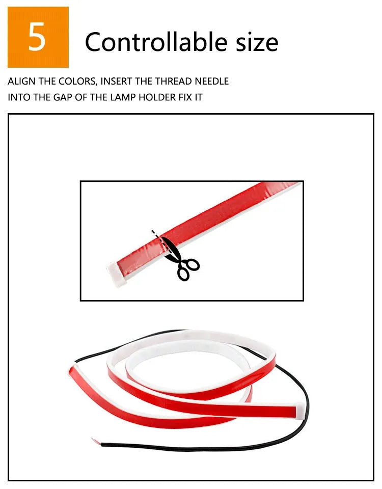 Waterproof silicone LED car door warning light strip 1.2m length red and white illumination streamer effect