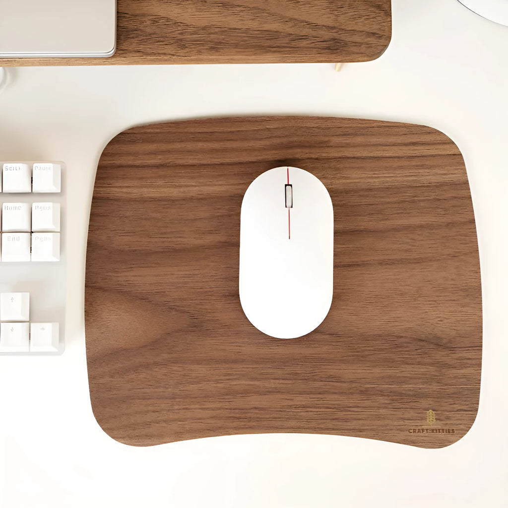 Extra large wooden mouse pad with natural rubber base on desk showing smooth surface