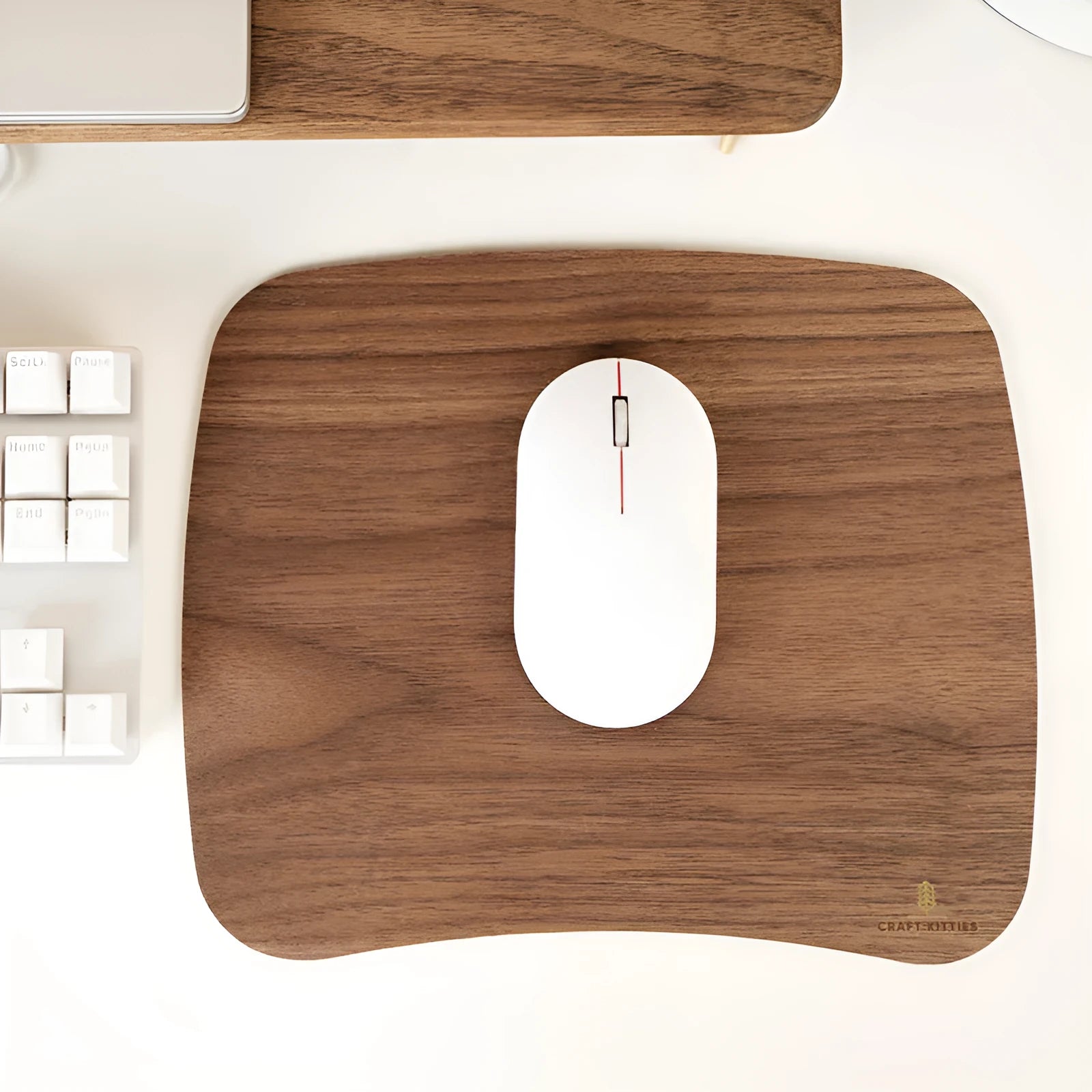 Extra large wooden mouse pad with natural rubber base on desk showing smooth surface