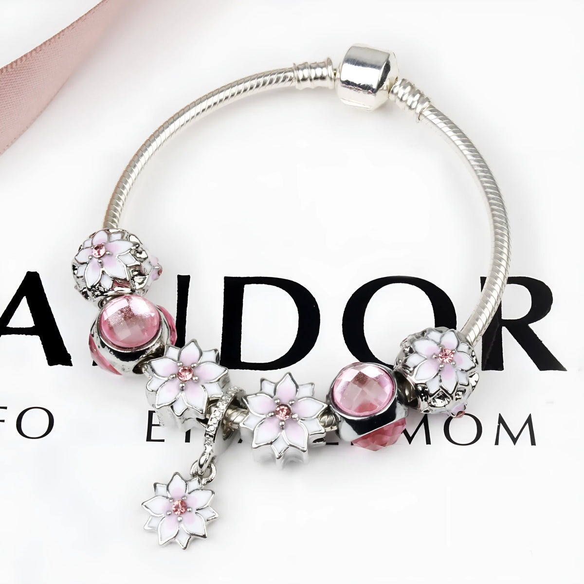 Magnolia flower alloy bracelet, unisex, available in 18cm, 19cm and 20cm sizes
