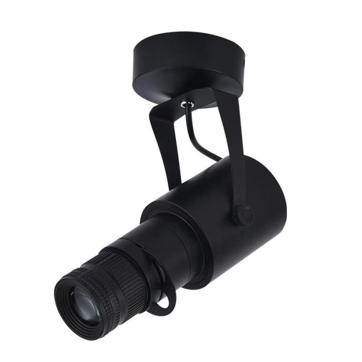 Black aluminium surface-mounted LED spotlight with 20W power and 3000K warm white light for restaurants