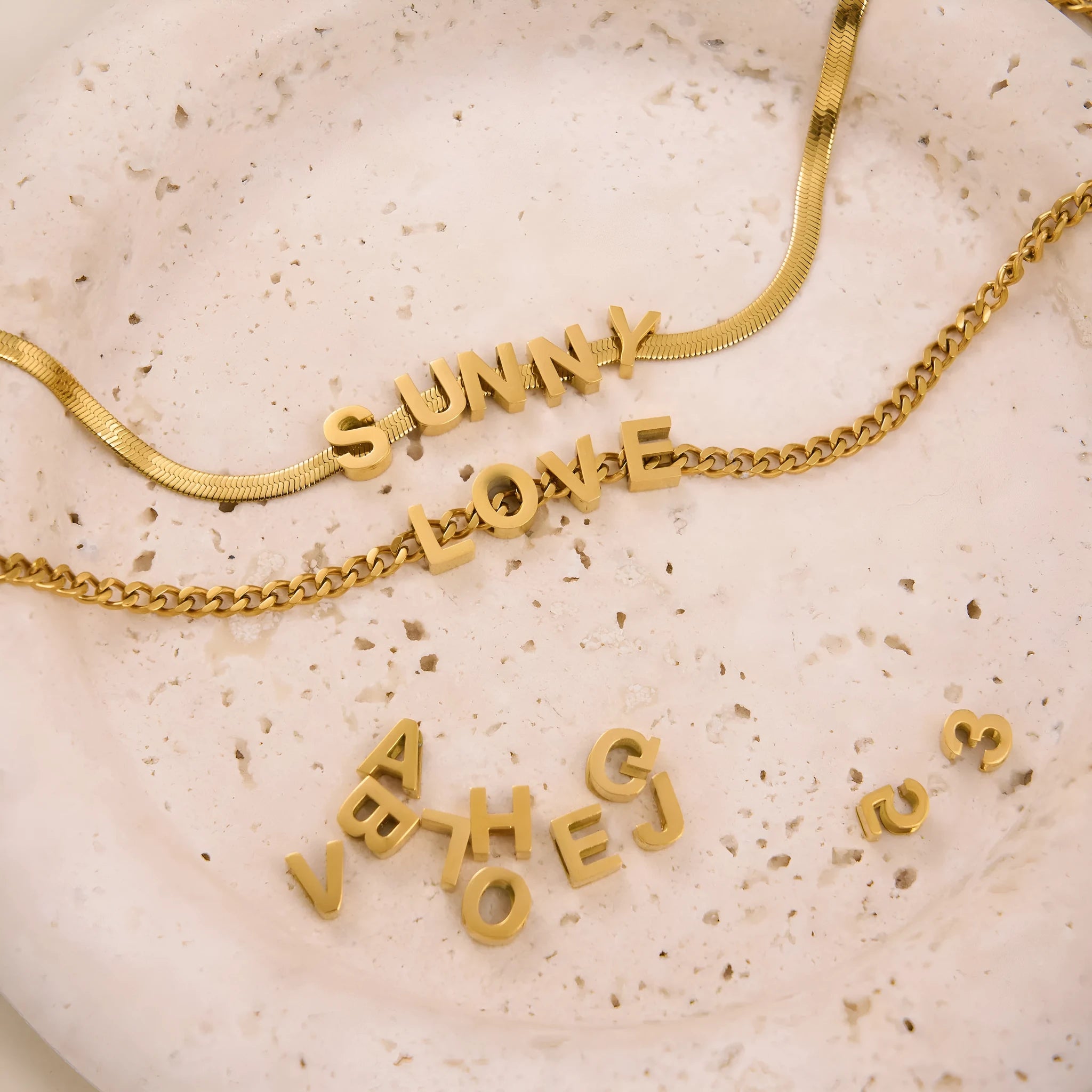 Titanium steel number letter necklace with 40.5cm chain and electroplated gold or silver finish