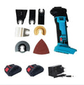 Rechargeable brushless lithium battery trimming machine with metal construction and accessories in a plastic box.