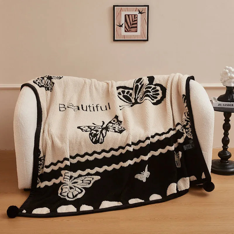 Cationic velvet multifunctional blanket in Panda Ball colour, soft fleece throw for autumn winter