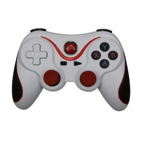 Upgraded X3 Bluetooth wireless game controller for Android phones in black or white, shown with a mobile phone clip accessory.