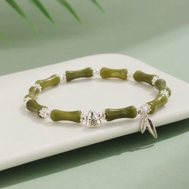 Green aventurine bamboo strawberry crystal bracelet with mixed stones and adjustable sizing
