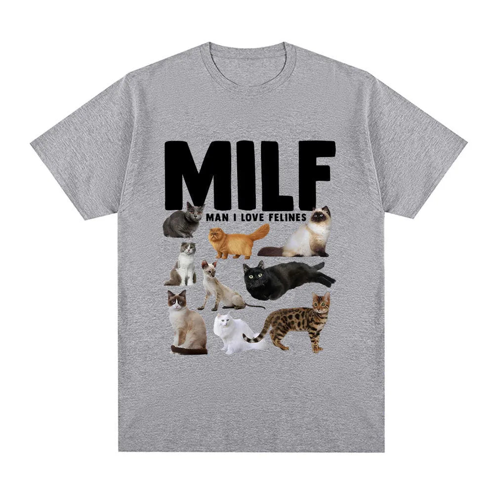 Casual cat lover graphic t-shirt with geometric print in Japanese Korean style, shown in multiple colours.