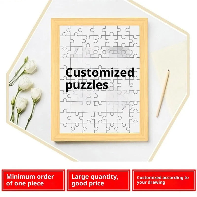 Wooden activity photo jigsaw puzzle with photo frame, available in 70 to 500 pieces