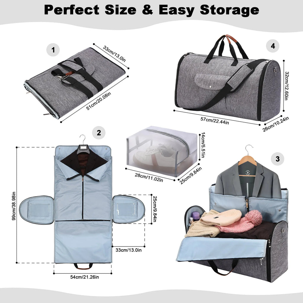 Dark blue folding duffel bag made of Oxford cloth for travel and gym use.