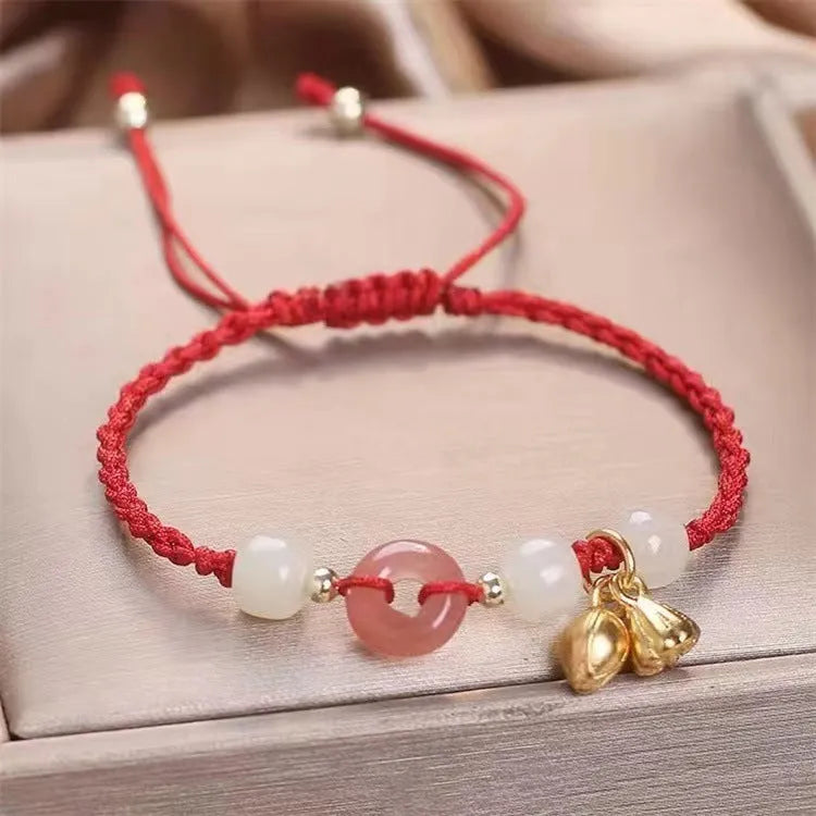 Hetian Jade Peace Buckle Two Shihuan Bracelet with constellation design and coloured strap