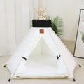 White and yellow striped pet teepee tent with cushion for small dogs or cats