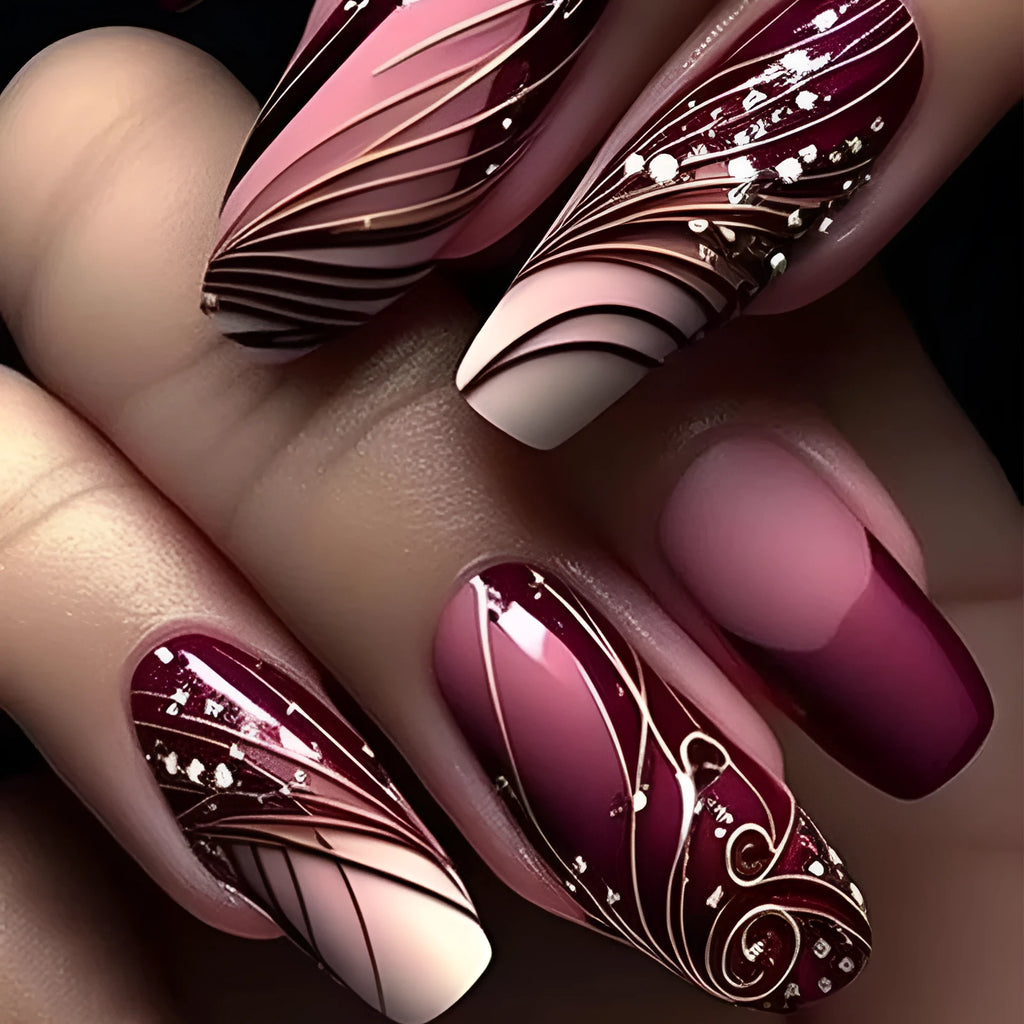 French line pattern fake nails and stickers with ABS plastic material