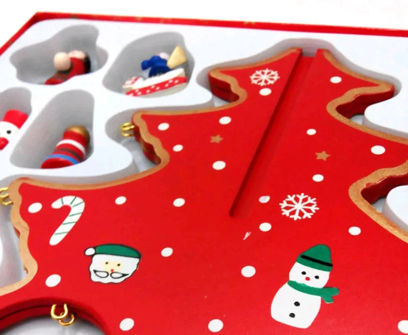 Hand-painted wooden Christmas tree decoration in red or green colour with 36cm height for desktop display