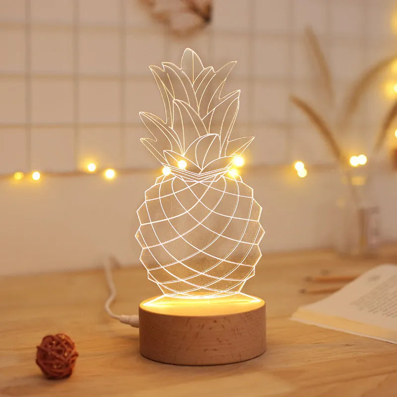Wood and acrylic pineapple-shaped USB bedside lamp with dimmer switch