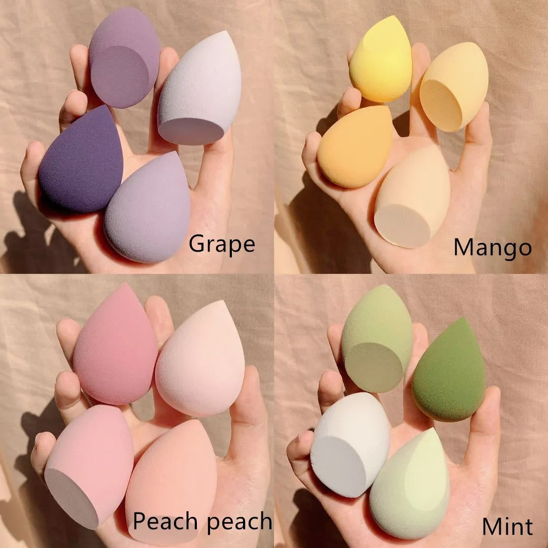 Makeup egg box with four synthetic sponge beauty eggs in different colours