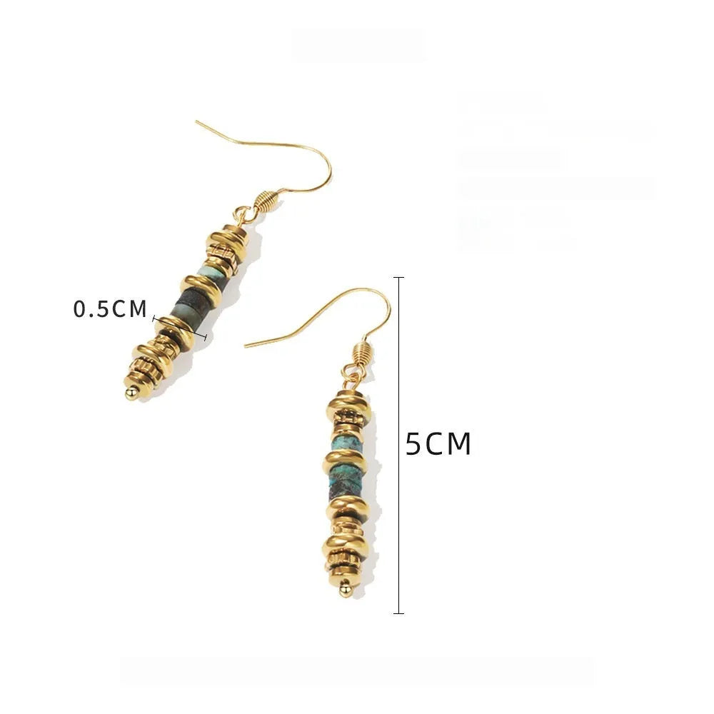 Geometric gold plated titanium steel dangle earrings with a retro design.