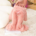 Double-sided thick plush dog clothing with high collar and towing ring in blue, khaki, and pink colours