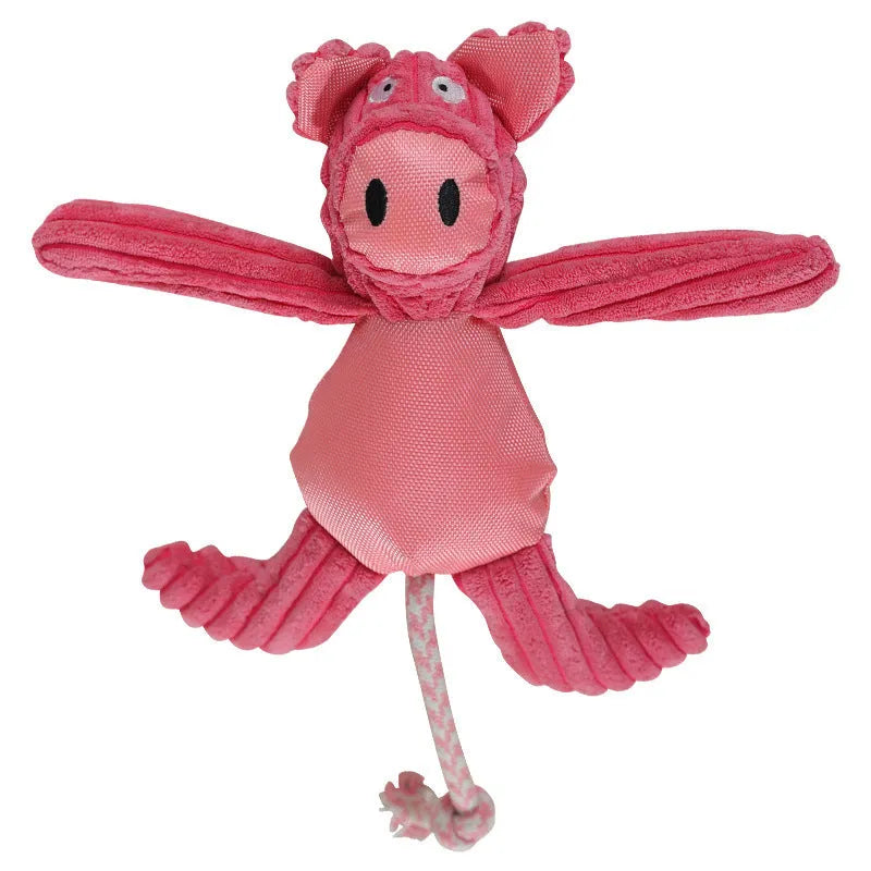 Plush dog toy in cow and pig design with squeaker, 40 x 32cm, orange or pink