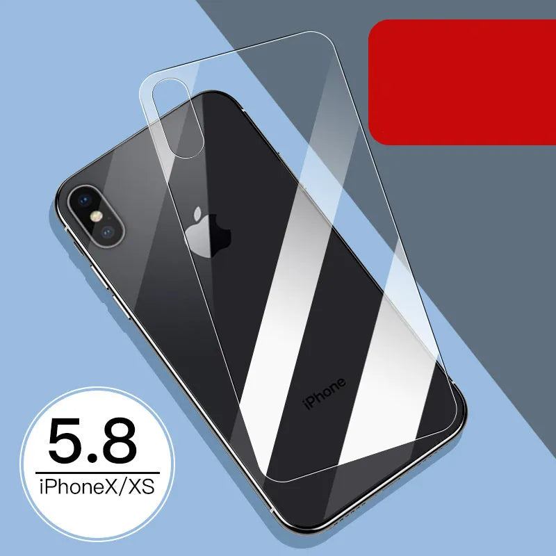 Tempered glass screen and rear protector for Apple iPhone models.