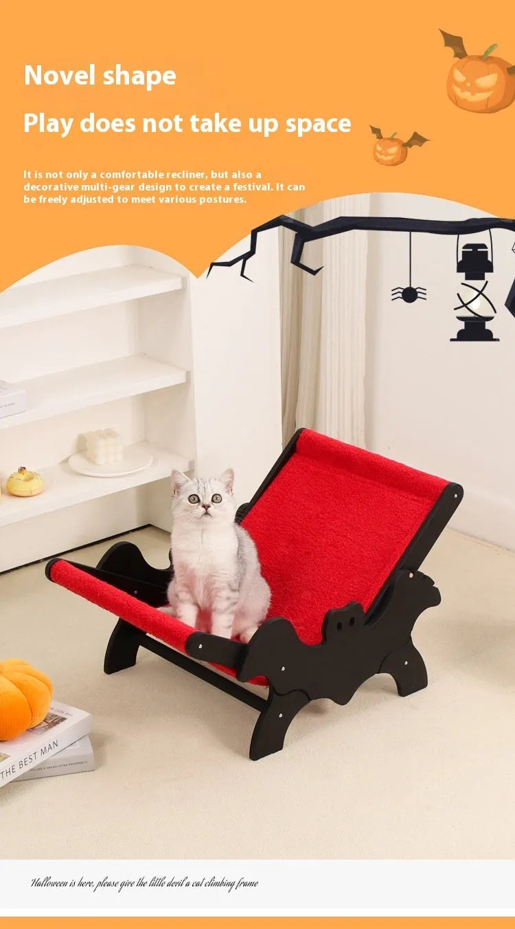 Black and red wooden bat-shaped cat recliner bed for halloween pet decor