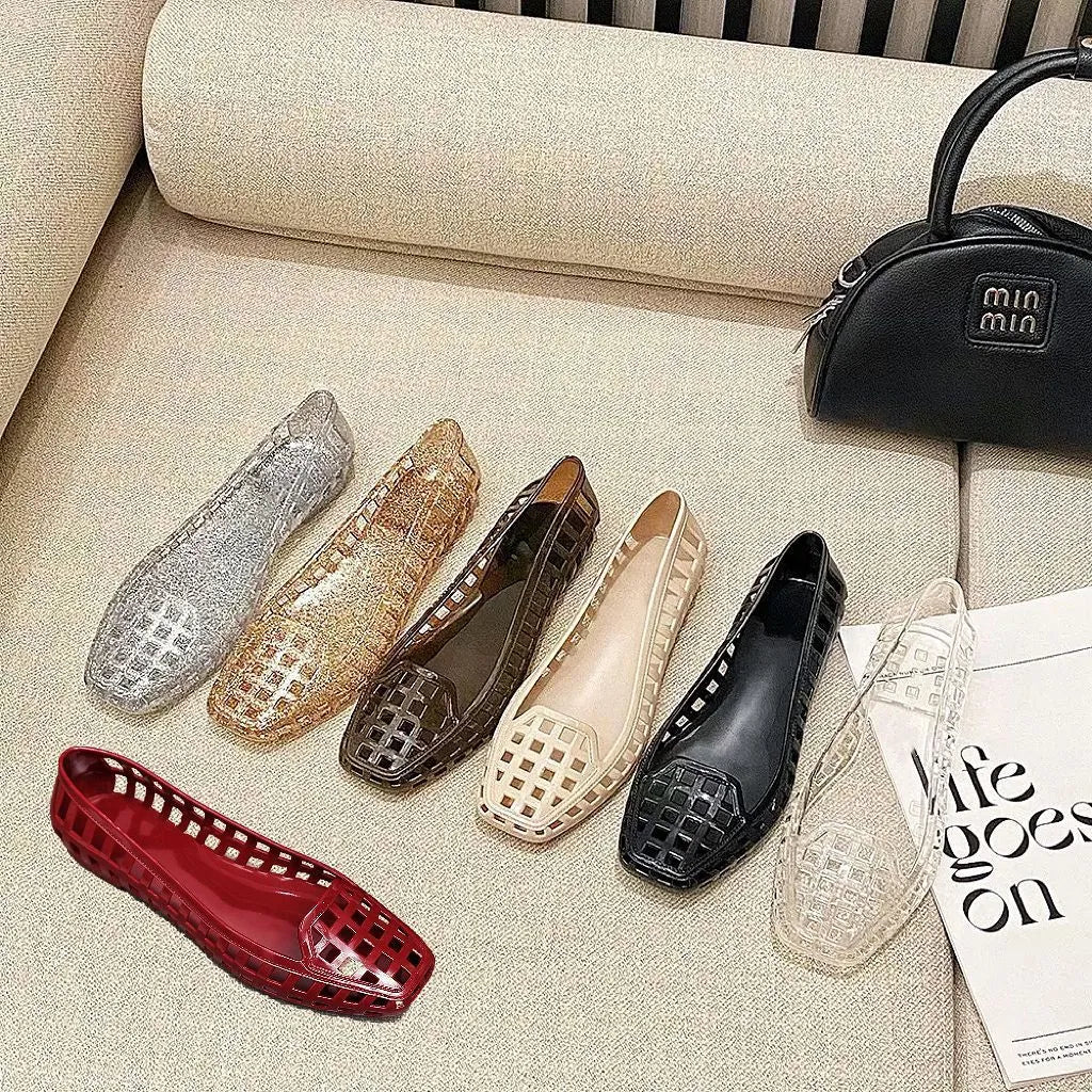 Square toe gel slippers in various colours with PVC soles for outdoor leisure