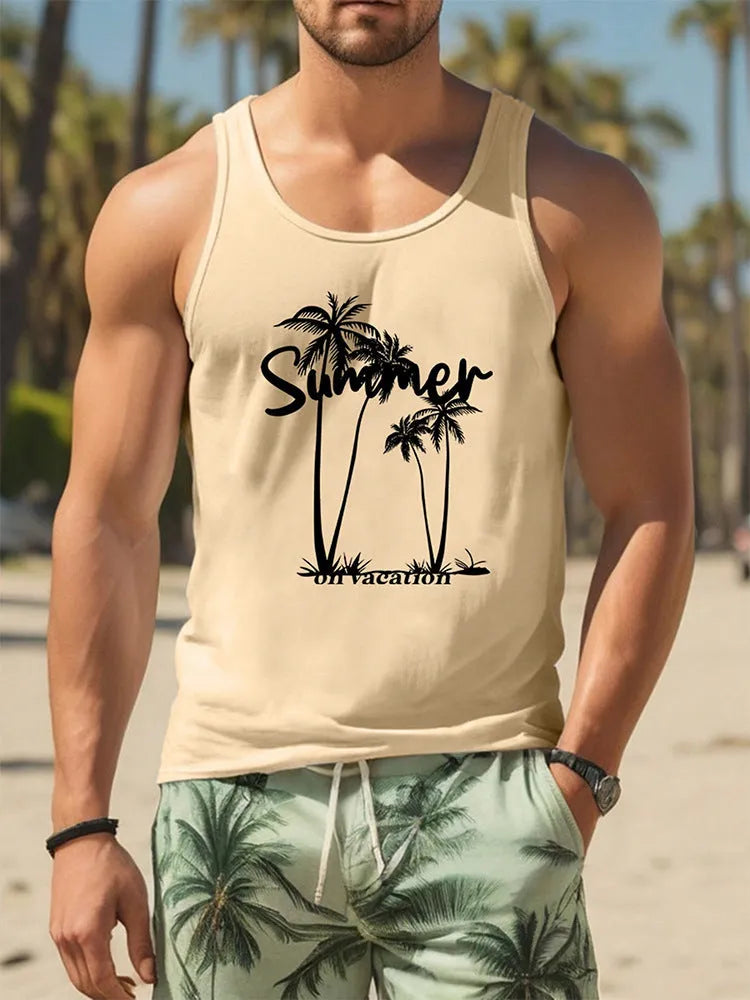 Men's 3D printed Hawaiian style sleeveless vest in solid colour on polyester pinhole cloth fabric