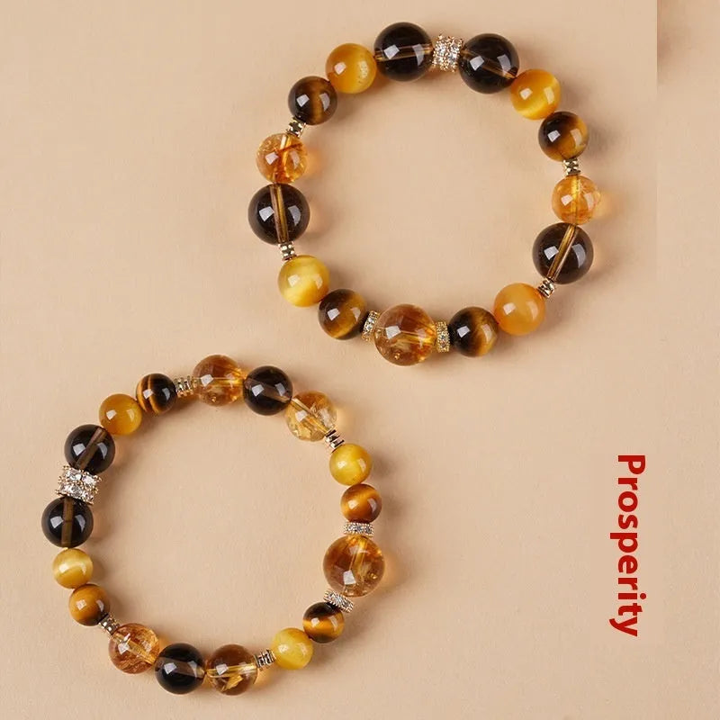 Natural tiger-eye crystal bracelet with geometric yellow beads in 10mm size