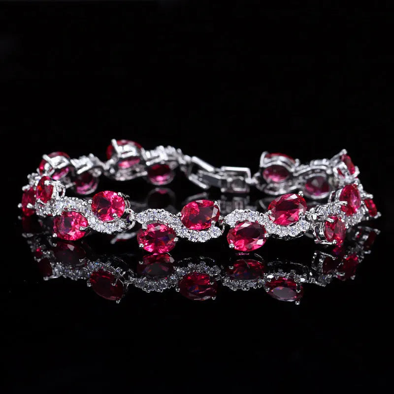 Women's copper gold plated zircon bracelet with geometric design and five colour stone options