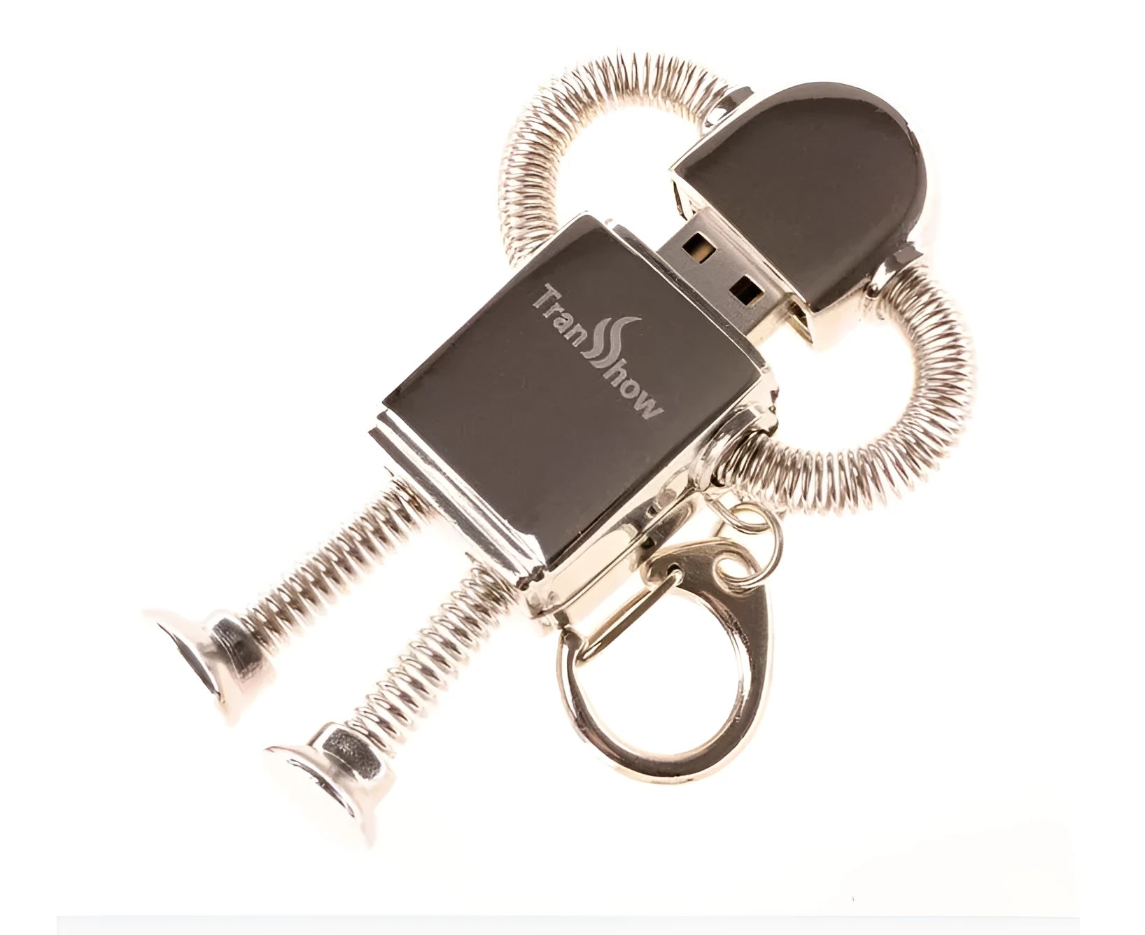 Metal robot U disk in zinc alloy with spring design, available in gold and silver colours