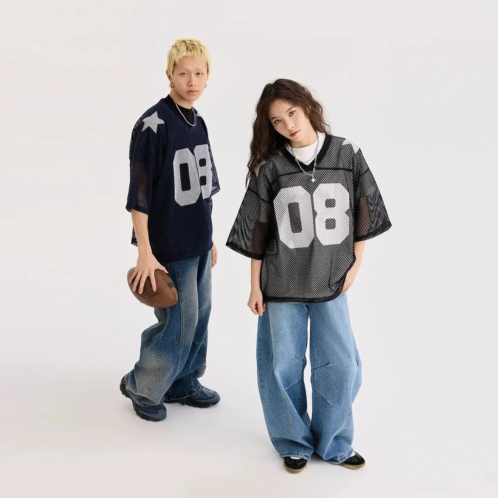 Black and navy blue loose fit short sleeve polyester shirt for men and women
