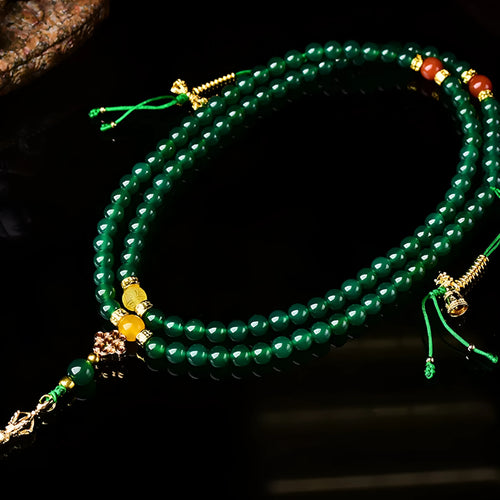 Handmade multi-circle bracelet with natural green agate beads from Brazil.